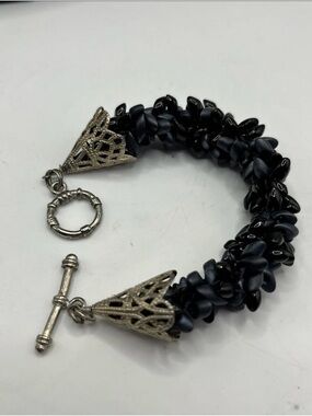 Filigree Silver Tone Multi Colored Beaded Bracelet Toggle